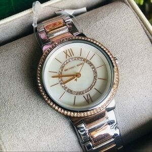 Michael Kors Silver & Gold Two-Tone Stainless Steel Watch Mother of Pearl NWT